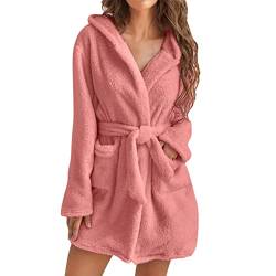 shownicer Kurz Bademantel Damen Flauschig Morgenmantel mit Kapuze Hausmantel Frotteemantel Leichter Weicher Plüsch Nachthemd Nachtwäsche Bathrobe Geschenk für Frauen A Rosa S von shownicer