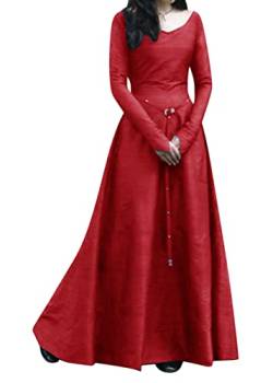 shownicer Lange Kleider Damen Vintage Retro Gothic Langarm Festlich Halloween Party Mittelalter Kleid Abendkleider Cosplay Kostüm Maxikleid A Rot XL von shownicer