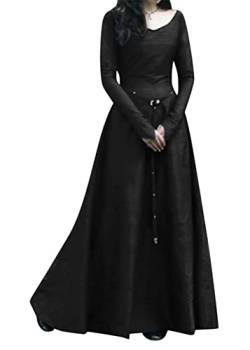 shownicer Lange Kleider Damen Vintage Retro Gothic Langarm Festlich Halloween Party Mittelalter Kleid Abendkleider Cosplay Kostüm Maxikleid A Schwarz XS von shownicer