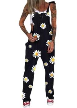 shownicer Latzhose Damen Baggy Latzhose Jumpsuit Casual Skull Print Retro Overalls Lose Hose Loose Fit Overall Rompers A Gelb 3XL von shownicer