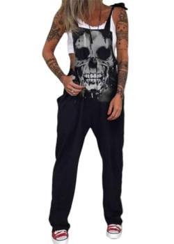 shownicer Latzhose Damen Baggy Latzhose Jumpsuit Casual Skull Print Retro Overalls Lose Hose Loose Fit Overall Rompers A Schwarz 3XL von shownicer