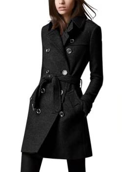 shownicer Mantel Damen Trenchcoat Langer Herbst Winter Revers Wollmantel Jacke Lange Warm Parka Overcoat Elegant Einfarbig Cardigan Slim Fit Wollmantel Outwear B Schwarz M von shownicer