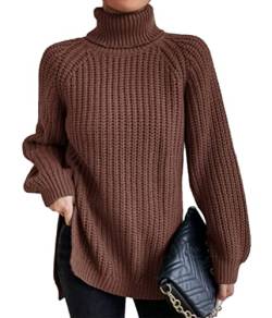 shownicer Pullover Damen Winterpullis Warm Rollkragenpullover Strickpullover Wrap Gestrickt Casual Langarmshirts Oberteile A Kaffee XXL von shownicer