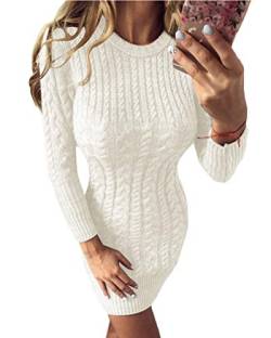 shownicer Pulloverkleid Damen Kleider Elegant Strickkleid V-Ausschnitt Langarm Tunika Kleid Minikleid Weiß M von shownicer