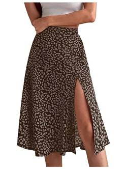 shownicer Rock Damen Polka Dot Elastische Taille Faltenrock Sommer Chiffon Midi Rock Swing Elegant Plisseerock mit Taschen A Braun M von shownicer