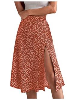 shownicer Rock Damen Polka Dot Elastische Taille Faltenrock Sommer Chiffon Midi Rock Swing Elegant Plisseerock mit Taschen A Orange M von shownicer