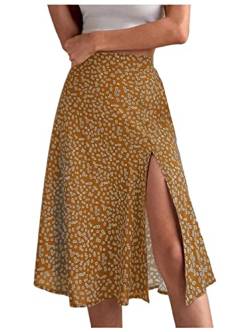 shownicer Rocke Damen Chiffon Midi Röcke Elegante Hohe Taille Boho Blumen Taille Rock Lang Sommer A-Linien Faltenrock Sommerrock Strandrock A Gelb L von shownicer