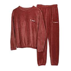 shownicer Schlafanzüge für Herren Pyjama Lang Fleece Set Zweiteiliger und Schlafhose Set Nachtwäsche Loungewear Warm Halten Trainingsanzug Oberteil und Schlafanzughose Suit Rot M von shownicer