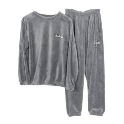 shownicer Schlafanzüge für Herren Pyjama Lang Fleece Set Zweiteiliger und Schlafhose Set Nachtwäsche Loungewear Warm Halten Trainingsanzug Oberteil und Schlafanzughose Suit Schwarz L von shownicer