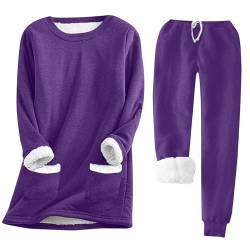 shownicer Schlafanzug Damen Fleece Lang Winter Pyjama Warm Fleece Hausanzug Kuschelig Schlafanzug Flauschig Fleece Pyjama Set Mit Langarm Oberteile Und Pyjamahose A Violett XL von shownicer