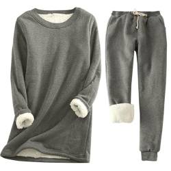 shownicer Schlafanzug Damen Fleece Pyjama Set Zweiteiliger Plüsch Futter Schlafanzug Loungewear Warm Winter Flauschig Freizeitanzug Nachtwäsche Hausanzug A Dunkelgrau M von shownicer