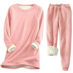 shownicer Schlafanzug Damen Fleece Pyjama Set Zweiteiliger Plüsch Futter Schlafanzug Loungewear Warm Winter Flauschig Freizeitanzug Nachtwäsche Hausanzug A Rosa XXL von shownicer