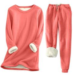 shownicer Schlafanzug Damen Fleece Pyjama Set Zweiteiliger Plüsch Futter Schlafanzug Loungewear Warm Winter Flauschig Freizeitanzug Nachtwäsche Hausanzug A Rot 3XL von shownicer