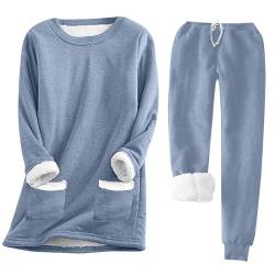 shownicer Schlafanzug Damen Lang Fleece Pyjama Damen Hausanzug Kuschelig A Blau01 XL von shownicer