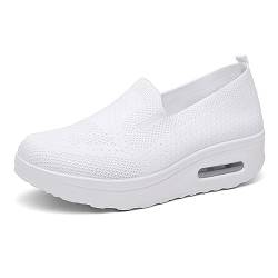 shownicer Slip On Sneakers Damen Mesh Plateau Sportliche Walkingschuhe Bequemen Atmungsaktiv Leichtgewichts Turnschuhe Freizeitschuhe Stretch Fly Woven A Weiß 35 EU von shownicer