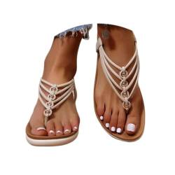 shownicer Sommer Sandalen Damen Mode Perlen StrandSandalen Vintage Lässige Plateau Slipper Boho Römische Open Toe Flache Flip Flops Pantoletten Sandaletten B Weiß 39 EU von shownicer