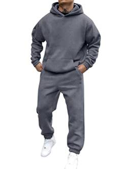 shownicer Sportbekleidung Trainingsanzug Herren Einfarbig Hoodie Mit Kapuze Langarm Mit Taschen Hausanzug 2-Teilig Herbst Winter Kapuzenjacke Jogginghose Jogginganzug Set A Dunkelgrau 3XL von shownicer