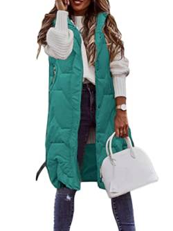 shownicer Steppweste Damen Daunenweste Weste Warmer Daunenmantel Hooded Leichte Gesteppte Weste Jacke Lange Dicker Slim Zip Gilet Für Damen Mädchen Winter Outdoor Klettern Reisen A Grün XXL von shownicer