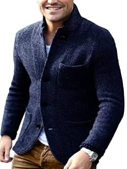 shownicer Strickjacken für Herren Winter Stehkragen Warmer Cardigan Langarm Slim Fit Pullover mit Knöpfen Herren Einfarbig V-Ausschnitt Wintermantel Strickmantel A Blau M von shownicer