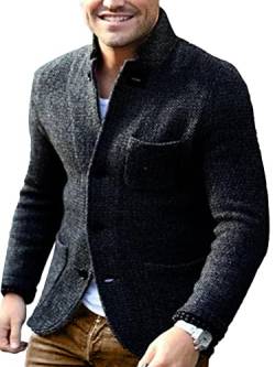 shownicer Strickjacken für Herren Winter Stehkragen Warmer Cardigan Langarm Slim Fit Pullover mit Knöpfen Herren Einfarbig V-Ausschnitt Wintermantel Strickmantel A Schwarz S von shownicer