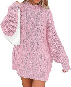 shownicer Strickpullover Damen Rundhals Langarm Pullover Einfarbiges Pulli Lockere Oberteile Lässig Knit Fashion Sweater A Rosa XL von shownicer