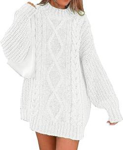 shownicer Strickpullover Damen Rundhals Langarm Pullover Einfarbiges Pulli Lockere Oberteile Lässig Knit Fashion Sweater A Weiß XL von shownicer