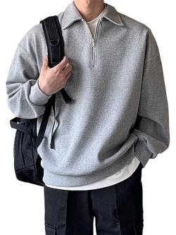 shownicer Sweatshirt Herren Half Zip Sweater Warmer Winter Pullover Lässiges Oversized Sweatshirt mit Stehkragen Warm Pulli Casual Bequem Teenager Sportbekleidung A Grau M von shownicer