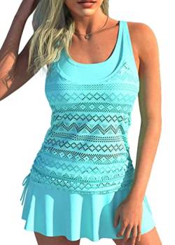 shownicer Tankini Set Damen Zweiteilig Badeanzug Push Up Bademoden Bauchweg Tankini Set Drucken Oberteile Und Badeshorts Beachwear Strand Schwimmanzug Tankinis Mit Rock A Grün S von shownicer