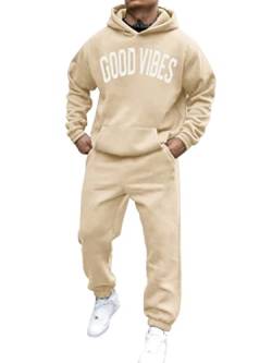 shownicer Trainingsanzug Herren Sportbekleidung Los Angeles Druck Hoodie Mit Kapuze Langarm Mit Taschen Hausanzug 2-Teilig Herbst Winter Kapuzenjacke Jogginghose Jogginganzug Set A Beige M von shownicer