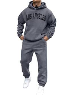 shownicer Trainingsanzug Herren Sportbekleidung Los Angeles Druck Hoodie Mit Kapuze Langarm Mit Taschen Hausanzug 2-Teilig Herbst Winter Kapuzenjacke Jogginghose Jogginganzug Set B Dunkelgrau M von shownicer