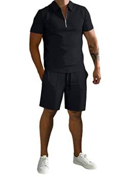 shownicer Trainingsanzug Sommer Sportanzug 2 Teiliges Outfit Sport Kurzarm Sportanzug T-Shirts + Kurze Hose Sets Freizeitanzug Trainingsanzug A Schwarz M von shownicer