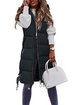 shownicer Weste Damen Lang Ärmellose Steppweste Daunenweste Kapuzenweste Lange Winteroberbekleidung Reißverschluss Mantel Outdoor Pufferweste Winter Leichte Winterweste A Schwarz XL von shownicer