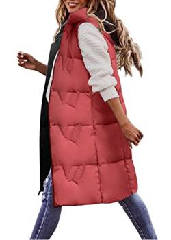 shownicer Weste Damen Lang Ärmellose Steppweste Daunenweste Kapuzenweste Lange Winteroberbekleidung Reißverschluss Mantel Outdoor Pufferweste Winter Leichte Winterweste C Hellrot XS von shownicer