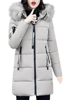 shownicer Wintermantel Damen Winter Jacken Lang Warm Daunenmantel mit Kapuze Elegant Winterjacke Steppmantel mit Fellkapuze Langer Outdoor Mantel Steppjacke A Grau 3XL von shownicer