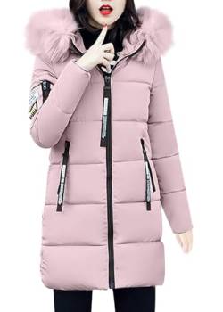 shownicer Wintermantel Damen Winter Jacken Lang Warm Daunenmantel mit Kapuze Elegant Winterjacke Steppmantel mit Fellkapuze Langer Outdoor Mantel Steppjacke A Rosa XXL von shownicer