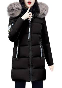 shownicer Wintermantel Damen Winter Jacken Lang Warm Daunenmantel mit Kapuze Elegant Winterjacke Steppmantel mit Fellkapuze Langer Outdoor Mantel Steppjacke A Schwarz M von shownicer