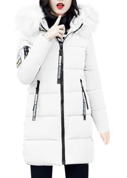 shownicer Wintermantel Damen Winter Jacken Lang Warm Daunenmantel mit Kapuze Elegant Winterjacke Steppmantel mit Fellkapuze Langer Outdoor Mantel Steppjacke A Weiß M von shownicer