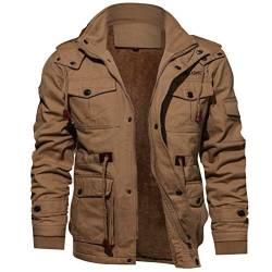 shownicer Winterparka Herren Gefütterte Cargojacke Warm Winterjacke Militär Outdoorjacke Kapuzenjacke Mit Multi-Taschen Winter Mantel Übergangsjacke Khaki XL von shownicer