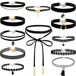 Shynek Choker-Halskette, 12-teiliges schwarzes , schwarze Spitze, Tattoo, Samt, für Frauen und Teenager-Mädchen von shynek