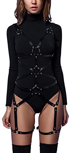 sigando Damen Punk Leder Body Harness Brustgurte Taille Bein Caged Lingerie Strumpfband von sigando