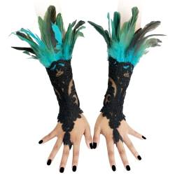 sigando Damen Schwarz Feder Spitze Lange Handschuhe für Braut Hochzeit Party von sigando