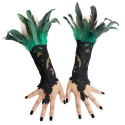 sigando Damen Schwarz Feder Spitze Lange Handschuhe für Braut Hochzeit Party von sigando