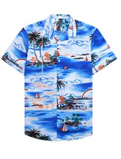 siliteelon Blau Hawaii Hemd Herren Kurzarm Casual Floral Blumenmuster Hawaiihemd,XL von siliteelon