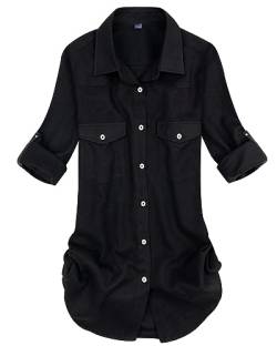 siliteelon Damen Hemd Kariertes Schwarz Baumwolle Freizeithemd Bluse Langarm Regular Fit Flanellhemden,XL von siliteelon