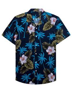 siliteelon Dunkel Blau Hawaiihemden für Männer Casual Kurzarm Regular Fit Strandhemden Tropische,2XL von siliteelon