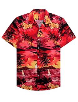 siliteelon Hawaii Hemd Männer Kurzarm Red Hawaiihemden Regular Fit Button Down Beach Shirts Urlaub, Am Strand, Sommer,2XL von siliteelon