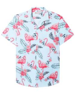 siliteelon Hawaii Shirt Männer Kurzarm Flamingo Baumwolle Regular Fit Herren Aloha Shirt Sommer Strand Surf für Urlaub, M von siliteelon