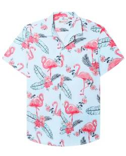 siliteelon Hawaii Shirt Männer Kurzarm Flamingo Baumwolle Regular Fit Herren Aloha Shirt Sommer Strand Surf für Urlaub, XL von siliteelon