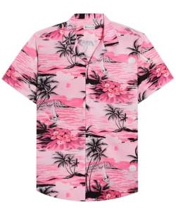 siliteelon Hawaii Shirt Männer Kurzarm Rosa Baumwolle Regular Fit Herren Aloha Shirt Sommer Strand Surf für Urlaub,XL von siliteelon