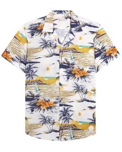 siliteelon Hawaii Shirt Männer Kurzarm Weiß Baumwolle Regular Fit Herren Aloha Shirt Sommer Strand Surf für Urlaub,XL von siliteelon